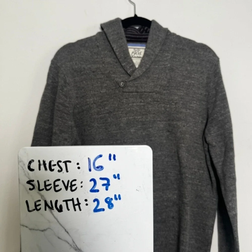 Jos. A. Bank 1905 Sweater Mens Medium Gray Shawl Collar Cotton Pullover Preppy - Picture 3 of 9